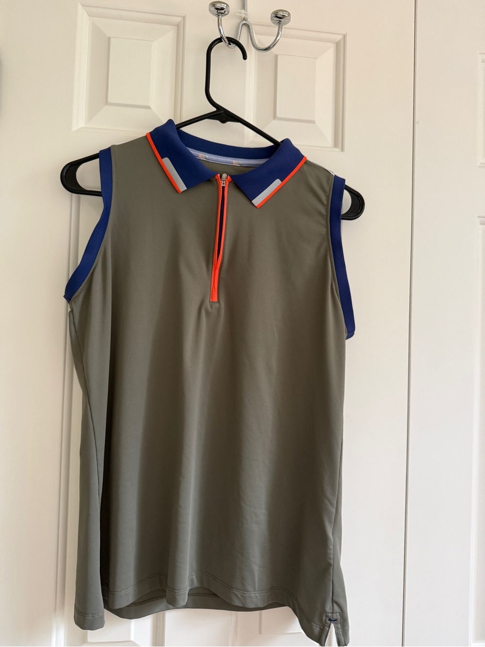 Peter Millar Sleeveless Olive Polo Tank with Blue Trim
